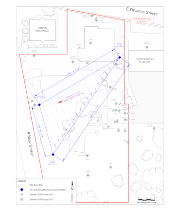 Environmental Drafting sample of groundwater flow on a commercial site in Beloit Illinois of how groundwater contaminants were remediated by A3E
