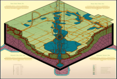 Wellhead Protection Area. A map of an area where a water well draws down groundwater shown in the style of a Computer Aided Drafting and Design CADD drawing