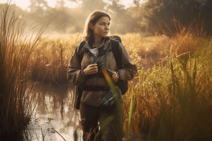 Female Scientist performing a wetland screen in Illinois