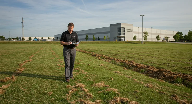 A commercial real estate environmental consultant inspecting a property before closing