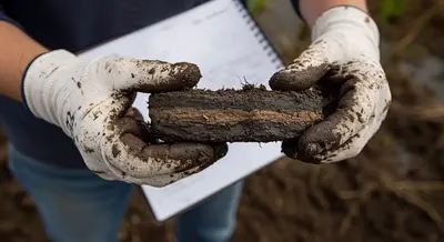Wetland delineation soil sampling showing hydric soil indicators